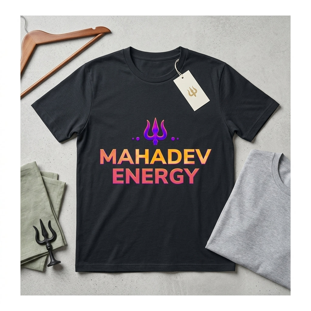 Mahadev Energy Trishul Glow T-Shirt – Spiritual Vibe Streetwear for Men & Women