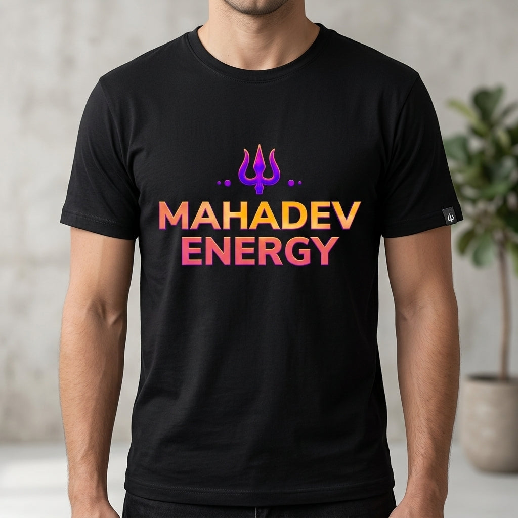 Mahadev Energy Trishul Glow T-Shirt – Spiritual Vibe Streetwear for Men & Women
